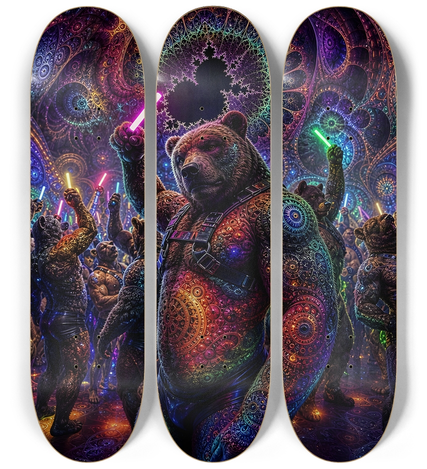 Psychedelic Fractal Brown Leather Bears #20 3 Deck Wall Series