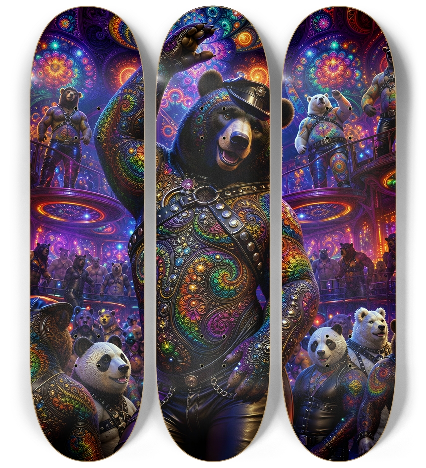 Psychedelic Fractal Leather Bears #13 3 Deck Wall Series