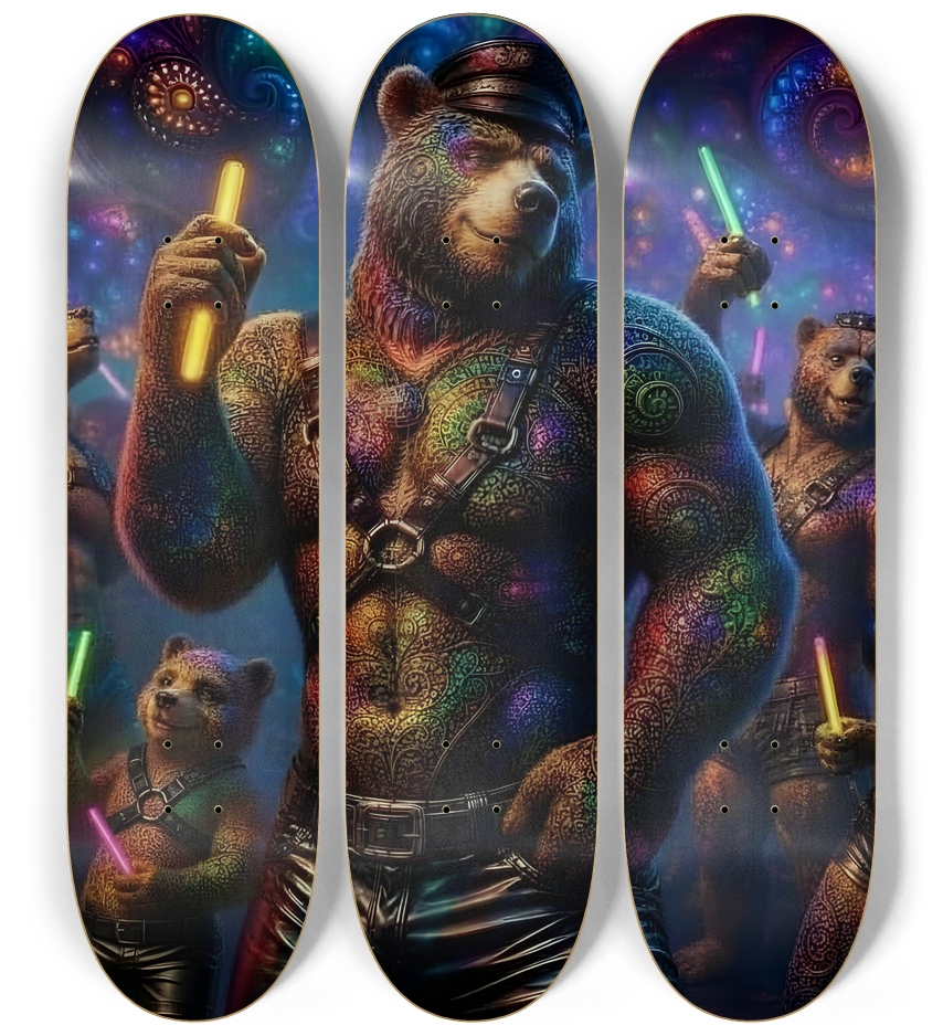 Psychedelic Fractal Brown Leather Bears #2 3 Deck Wall Series