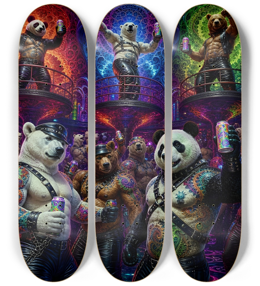 Psychedelic Fractal Leather Bears #10 3 Deck Wall Series