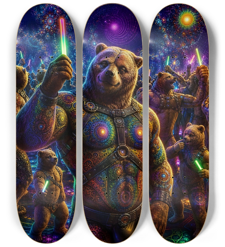 Psychedelic Fractal Brown Leather Bears #30 3 Deck Wall Series