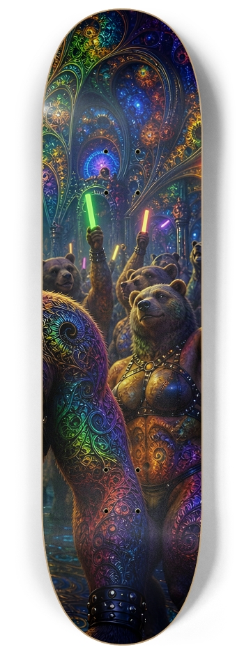 Psychedelic Fractal Brown Leather Bears #29 #3 8-1/4 Skateboard Deck