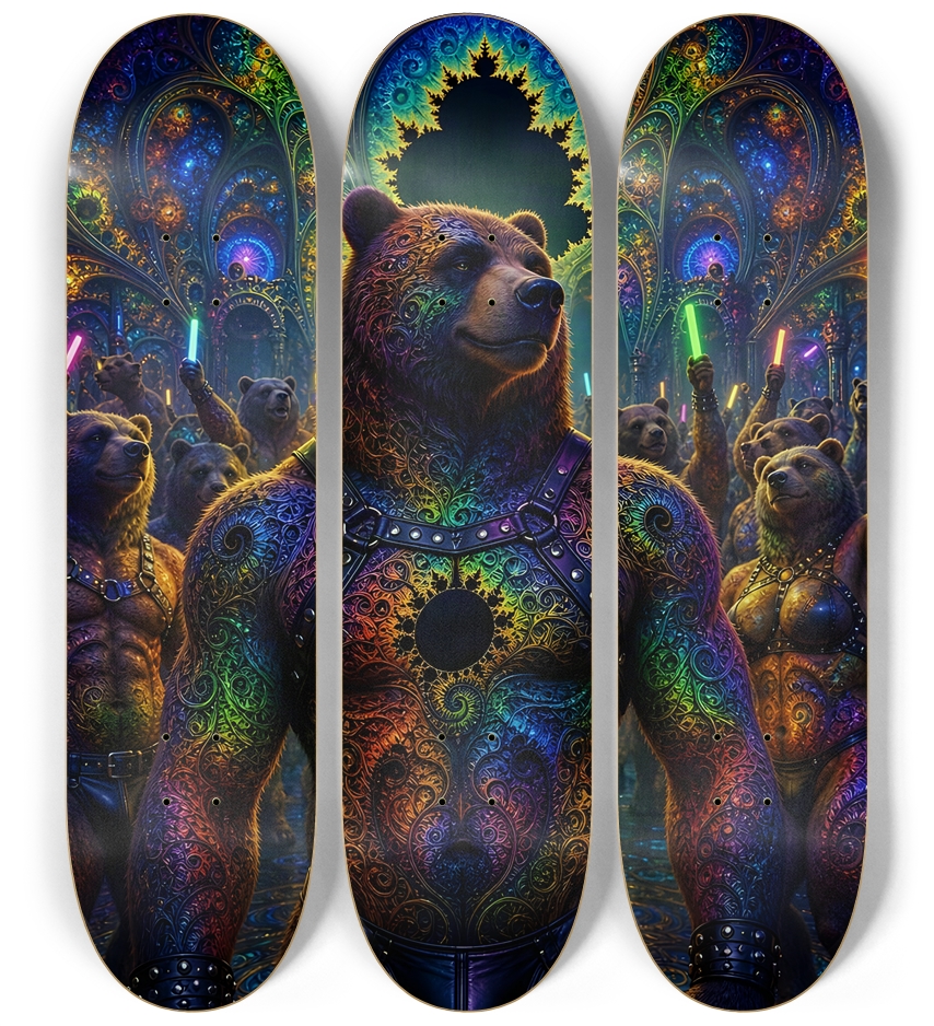 Psychedelic Fractal Brown Leather Bears #29 3 Deck Wall Series