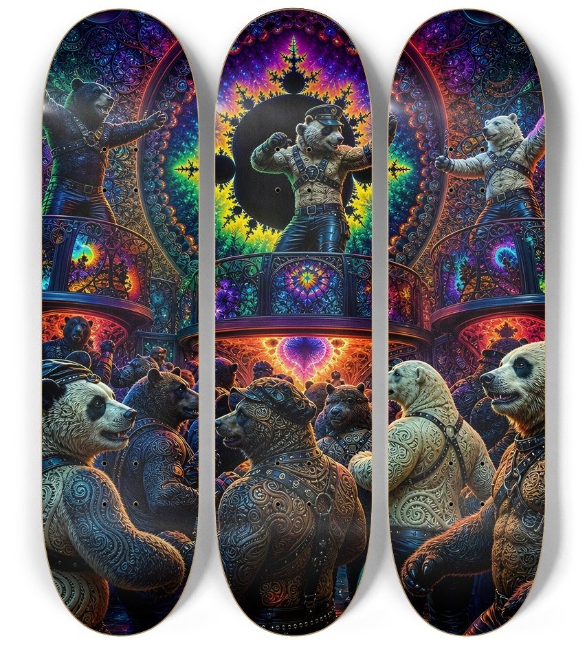 Psychedelic Fractal Leather Bears #29 3 Deck Wall Series