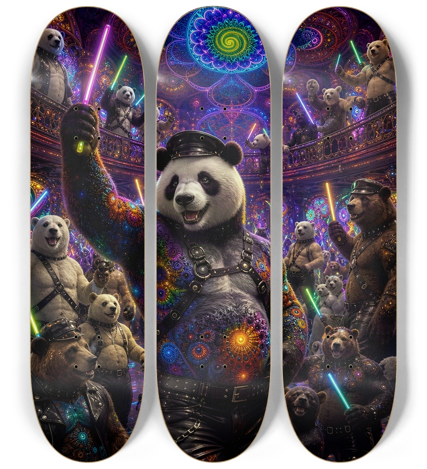 Psychedelic Fractal Leather Bears #21 3 Deck Wall Series