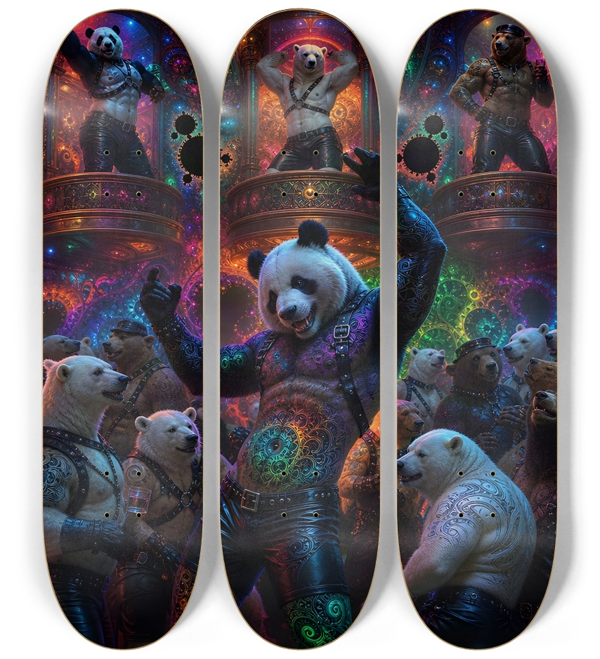 Psychedelic Fractal Leather Bears #32 3 Deck Wall Series