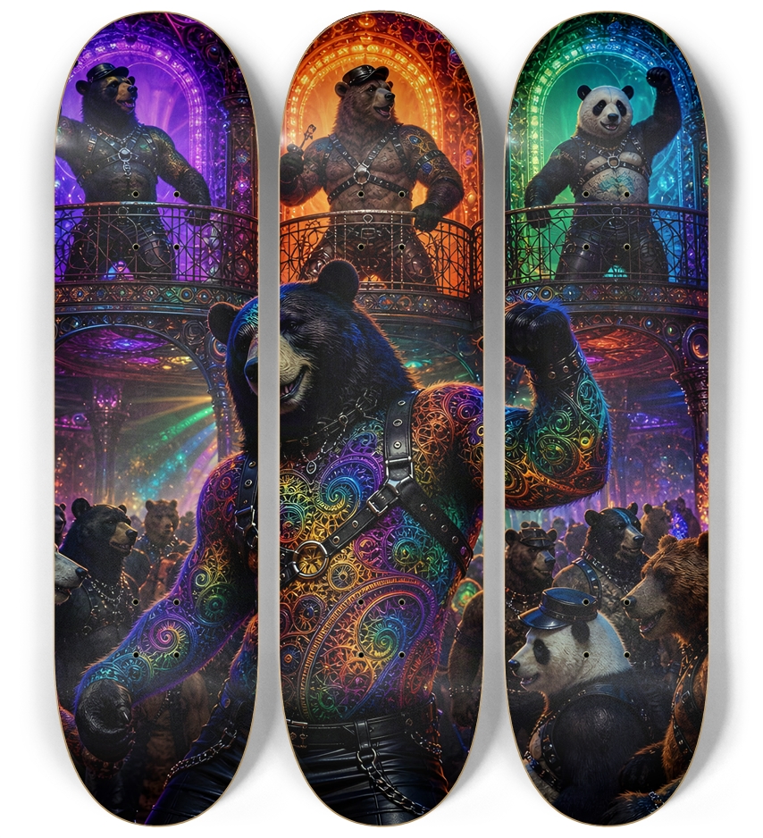 Psychedelic Fractal Leather Bears #24 3 Deck Wall Series