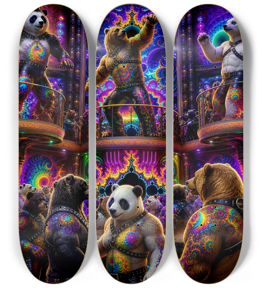 Psychedelic Fractal Leather Bears #14 3 Deck Wall Series