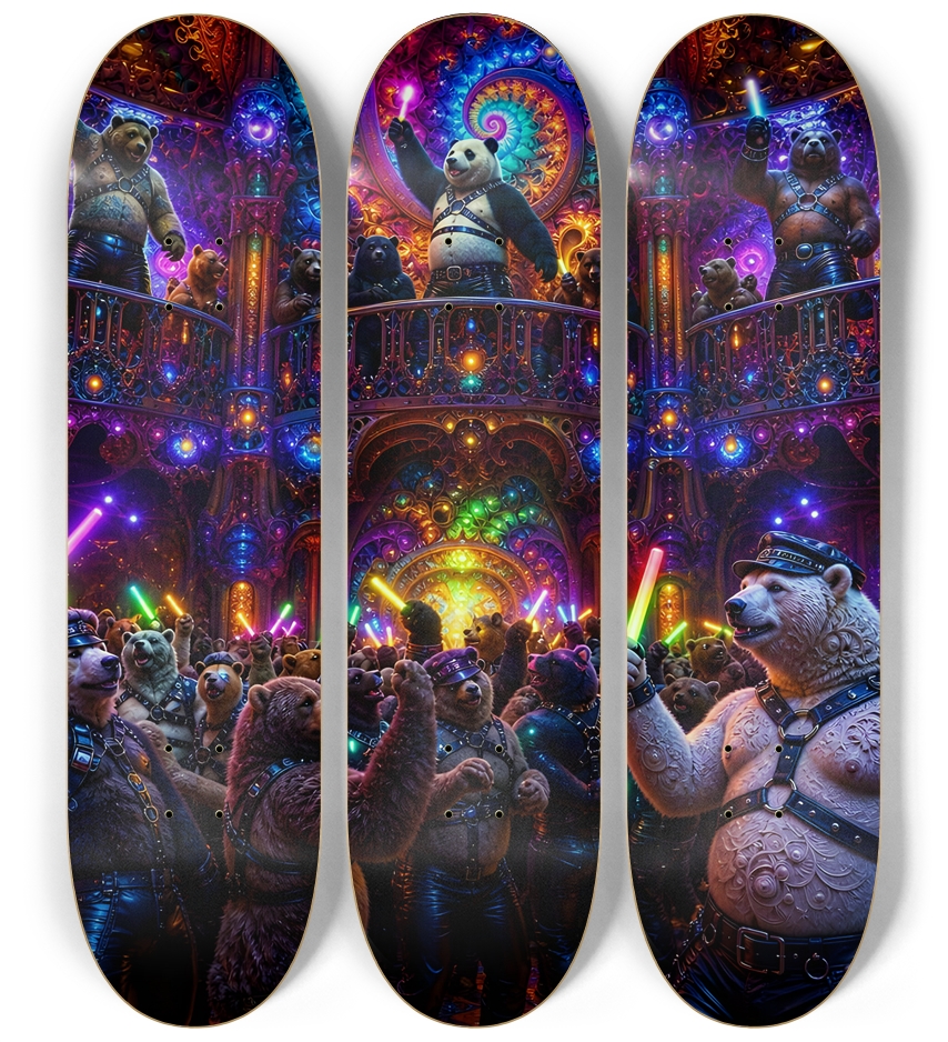 Psychedelic Fractal Leather Bears #31 3 Deck Wall Series