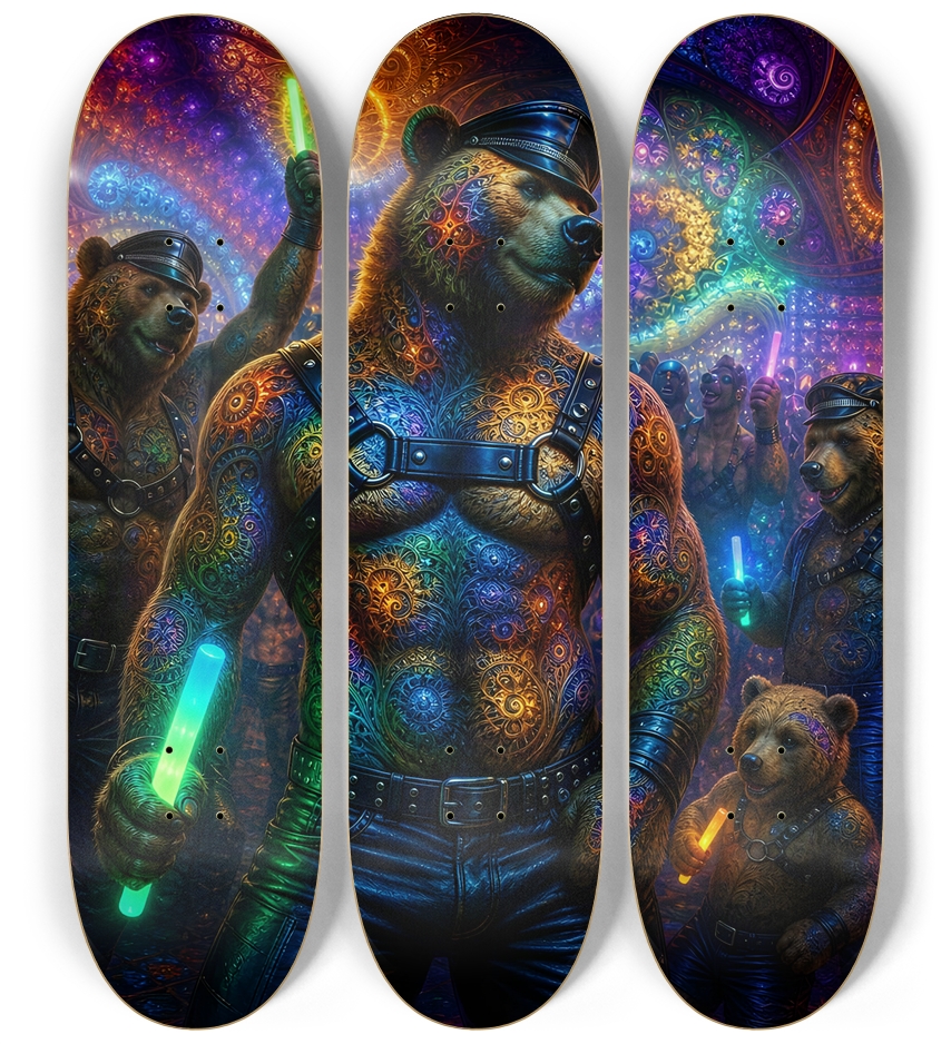 Psychedelic Fractal Brown Leather Bears #11 3 Deck Wall Series