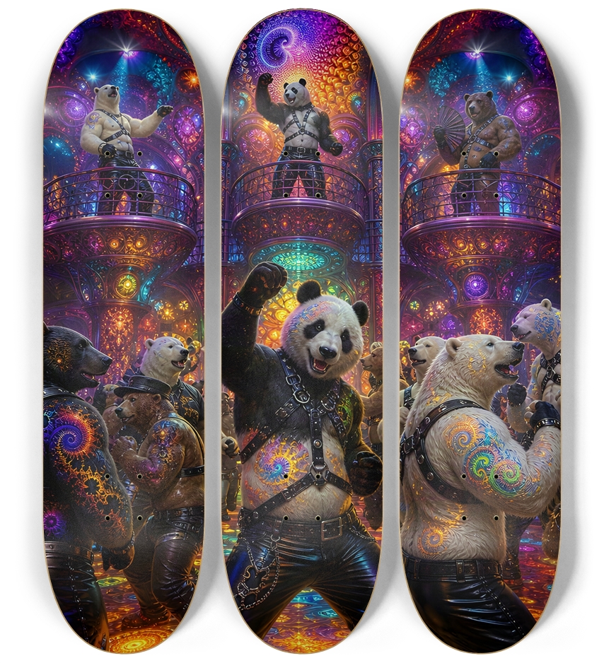 Psychedelic Fractal Leather Bears #1 3 Deck Wall Series
