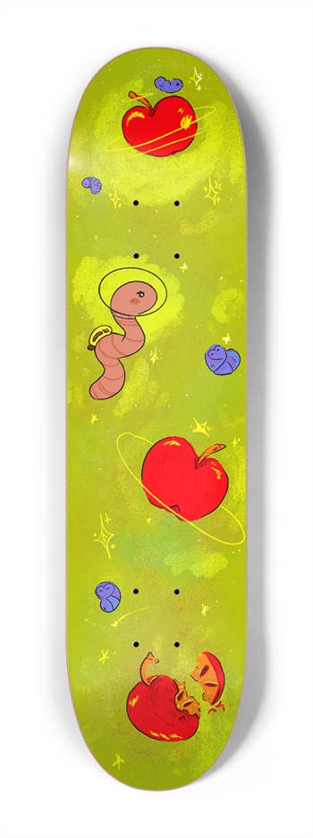 Outer Space Worm and Isopods Cartoon Illustrated Skateboard