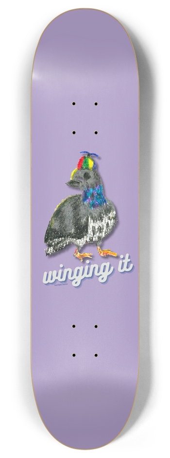 Winging It - Pigeon Pinwheel Hat Illustration Purple Skateboard