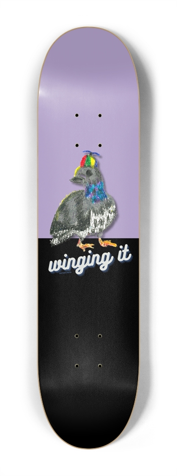 Winging it Pigeon Colorful Pinwheel Hat Cute Purple Skateboard 7-1/4 Mini/Kid Skateboard