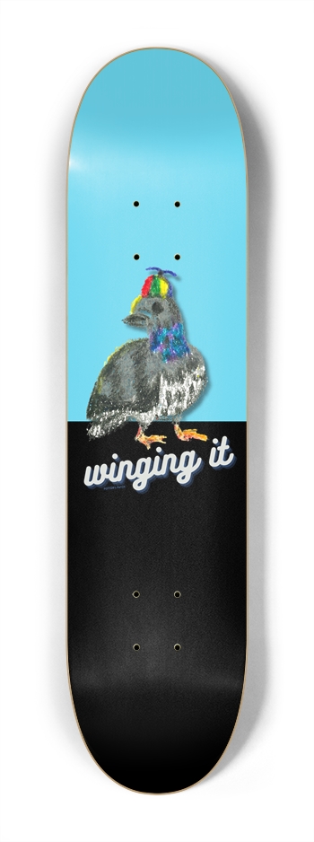 Winging It Pigeon Pinwheel Hat Blue Cute Skateboard 7-1/4 Mini/Kid Skateboard