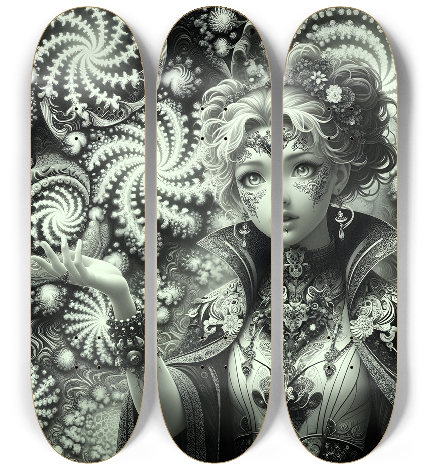 B&W Fractal Woman #17 3 Deck Wall Series