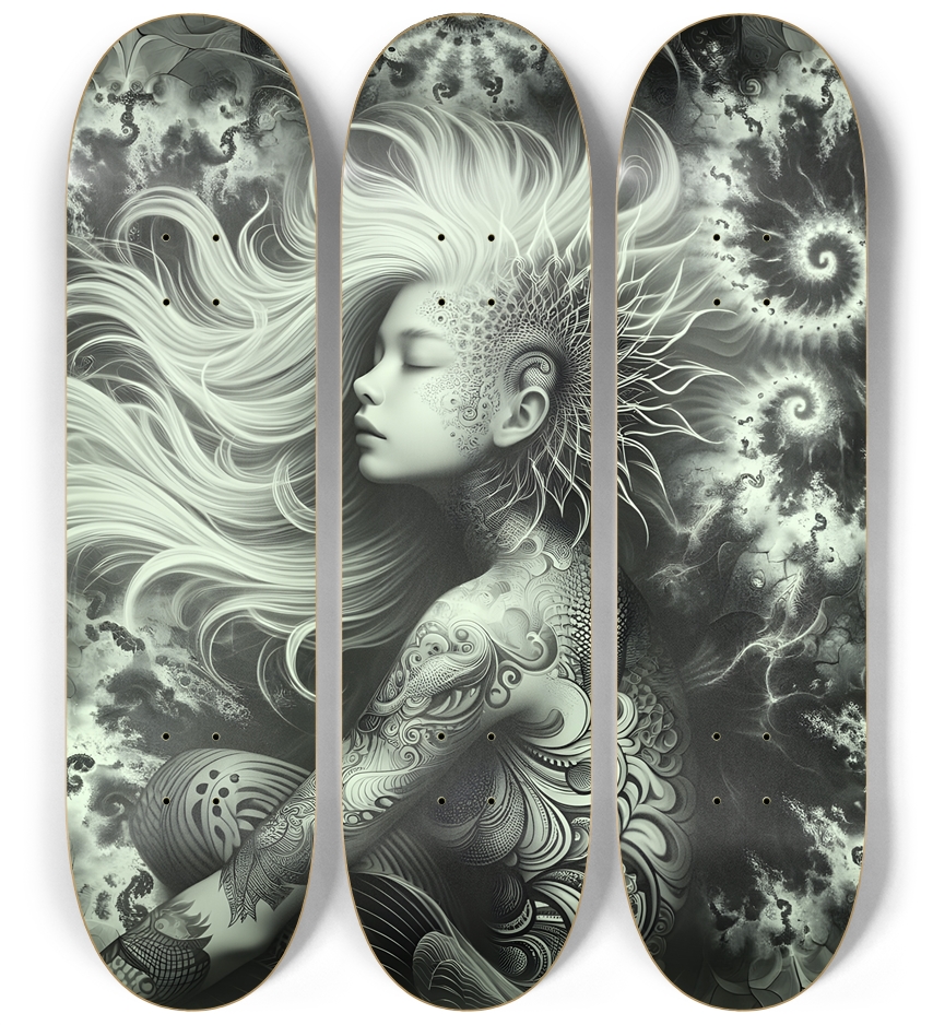B&W Fractal Woman #3 3 Deck Wall Series