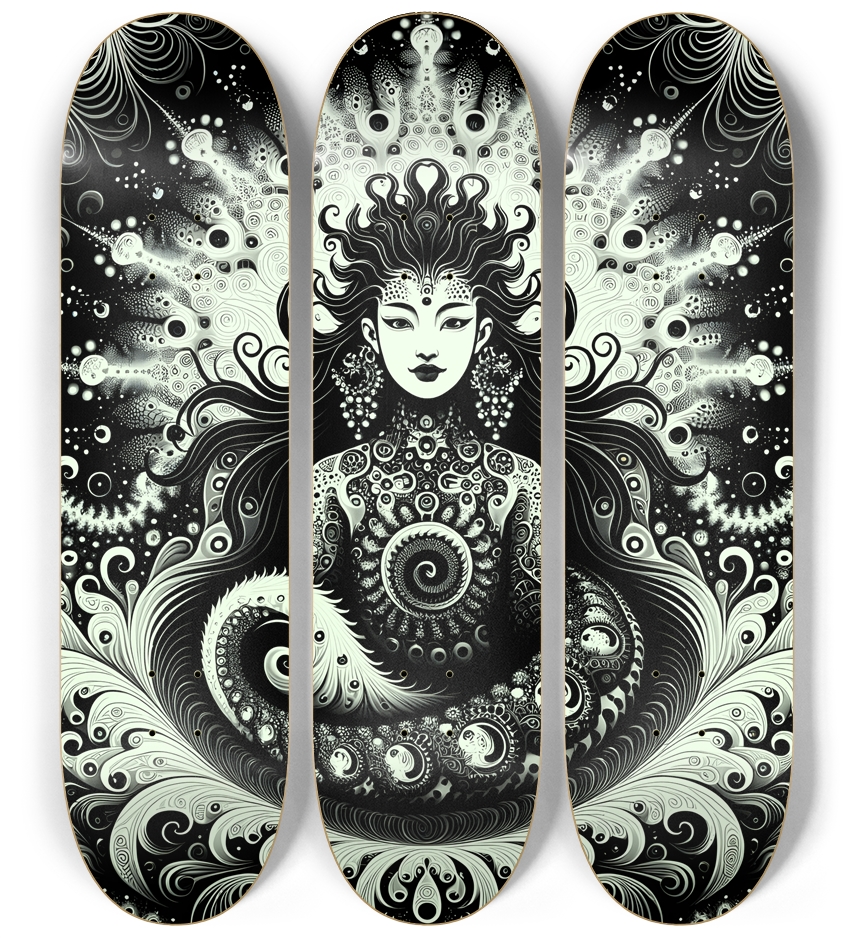 B&W Fractal Woman #18 3 Deck Wall Series