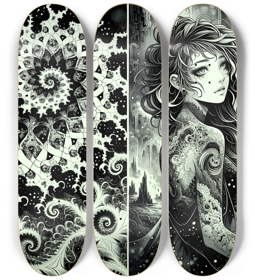 B&W Fractal Woman #6 3 Deck Wall Series