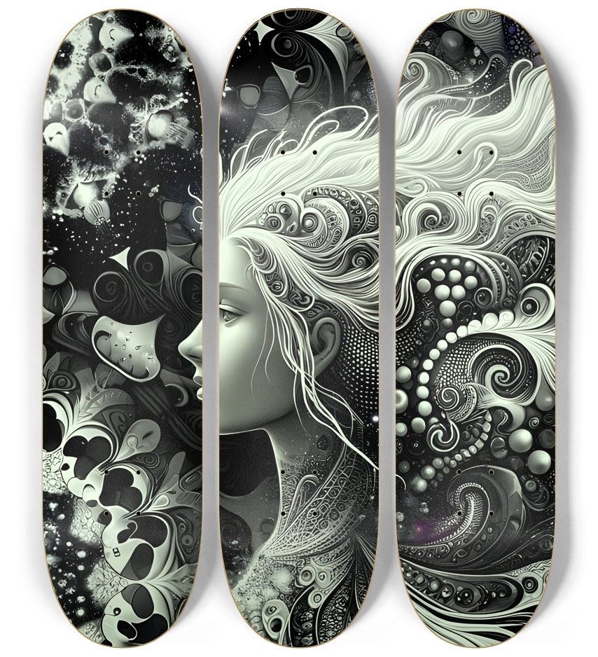 B&W Fractal Woman #65 3 Deck Wall Series