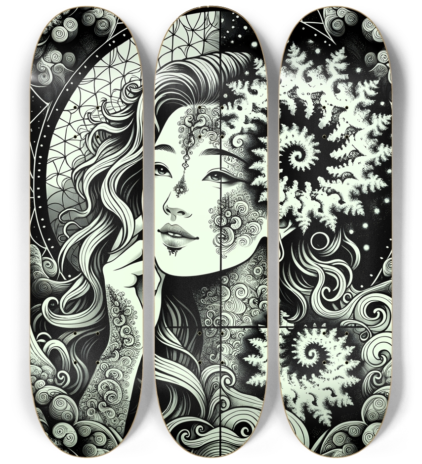 B&W Fractal Woman #106 3 Deck Wall Series