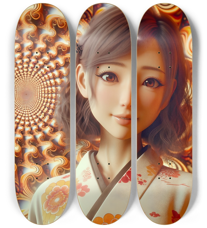 Japanese Woman & Fractal Zen #21 3 Deck Wall Series
