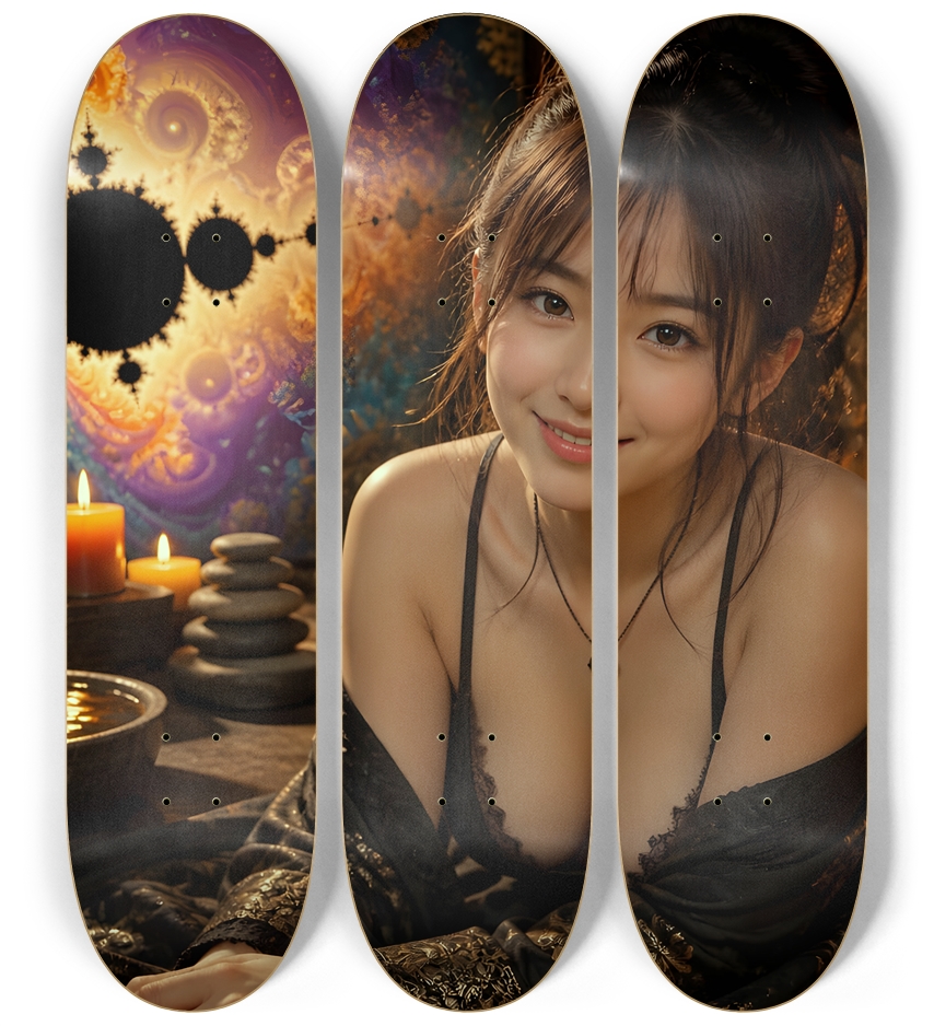 Japanese Woman & Fractal Zen #19 3 Deck Wall Series