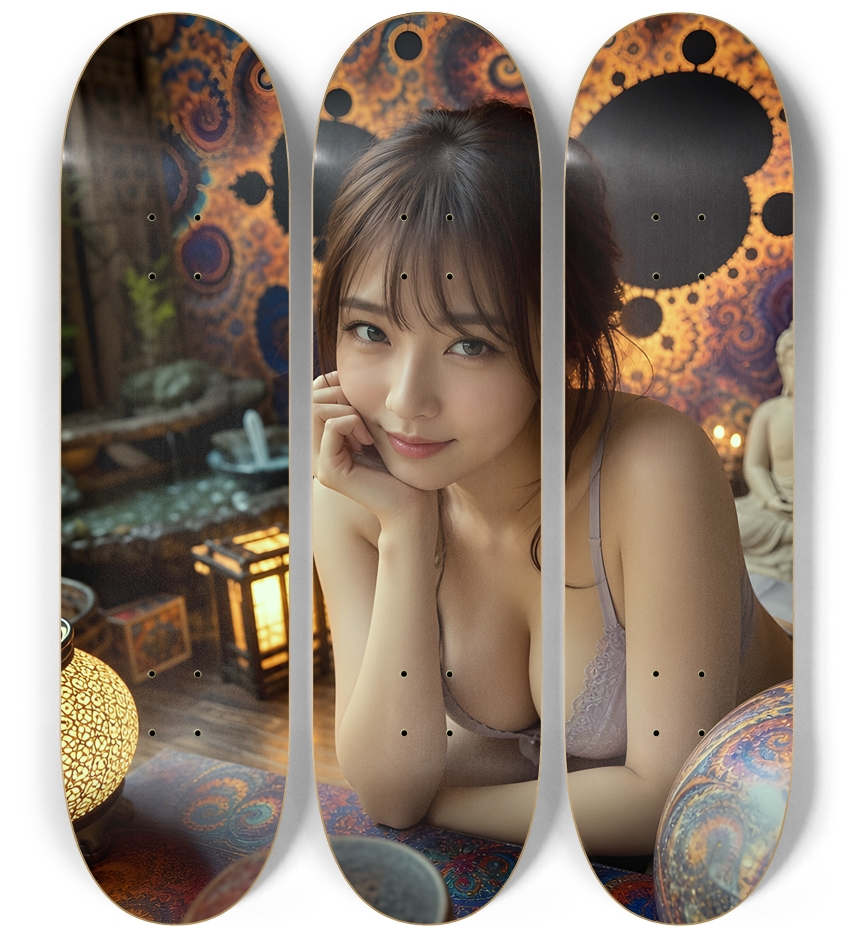 Japanese Woman & Fractal Zen #8 3 Deck Wall Series