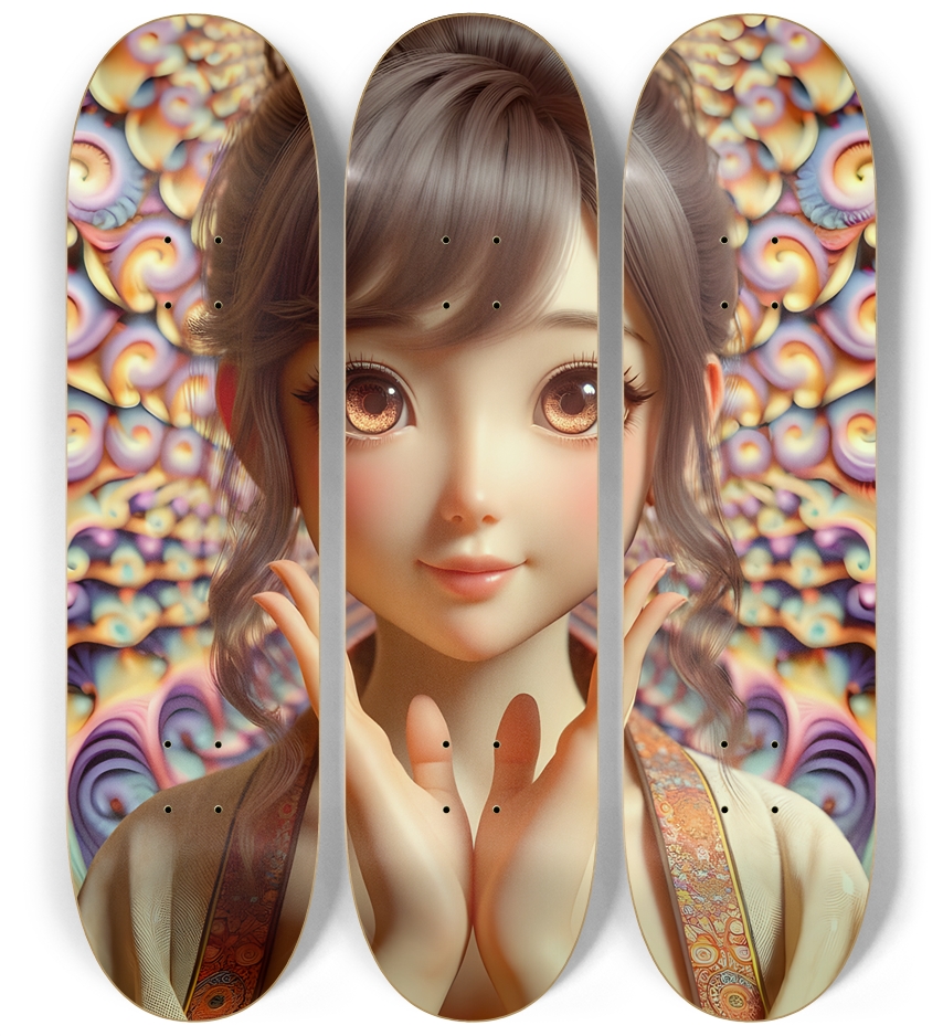 Japanese Woman & Fractal Zen #24 3 Deck Wall Series