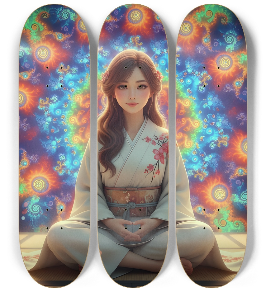 Japanese Woman & Fractal Zen #20 3 Deck Wall Series