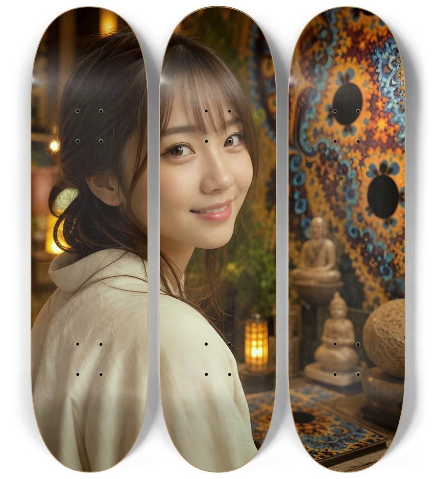 Japanese Woman & Fractal Zen #2 3 Deck Wall Series