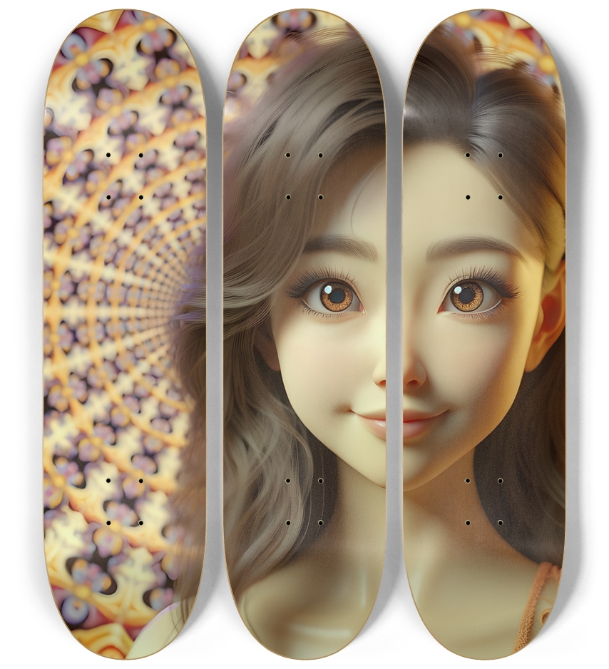 Japanese Woman & Fractal Zen #32 3 Deck Wall Series