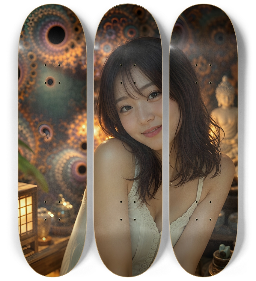Japanese Woman & Fractal Zen #35 3 Deck Wall Series