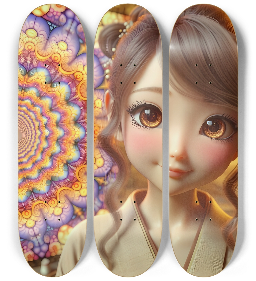 Japanese Woman & Fractal Zen #5 3 Deck Wall Series