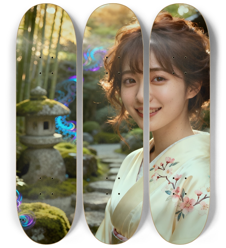 Japanese Woman & Fractal Zen #13 3 Deck Wall Series