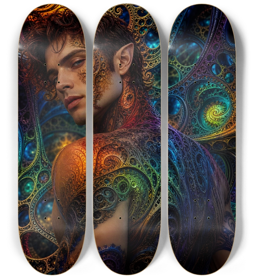 Psychedelic Gay Fractal Auburn Elf #6 3 Deck Wall Series