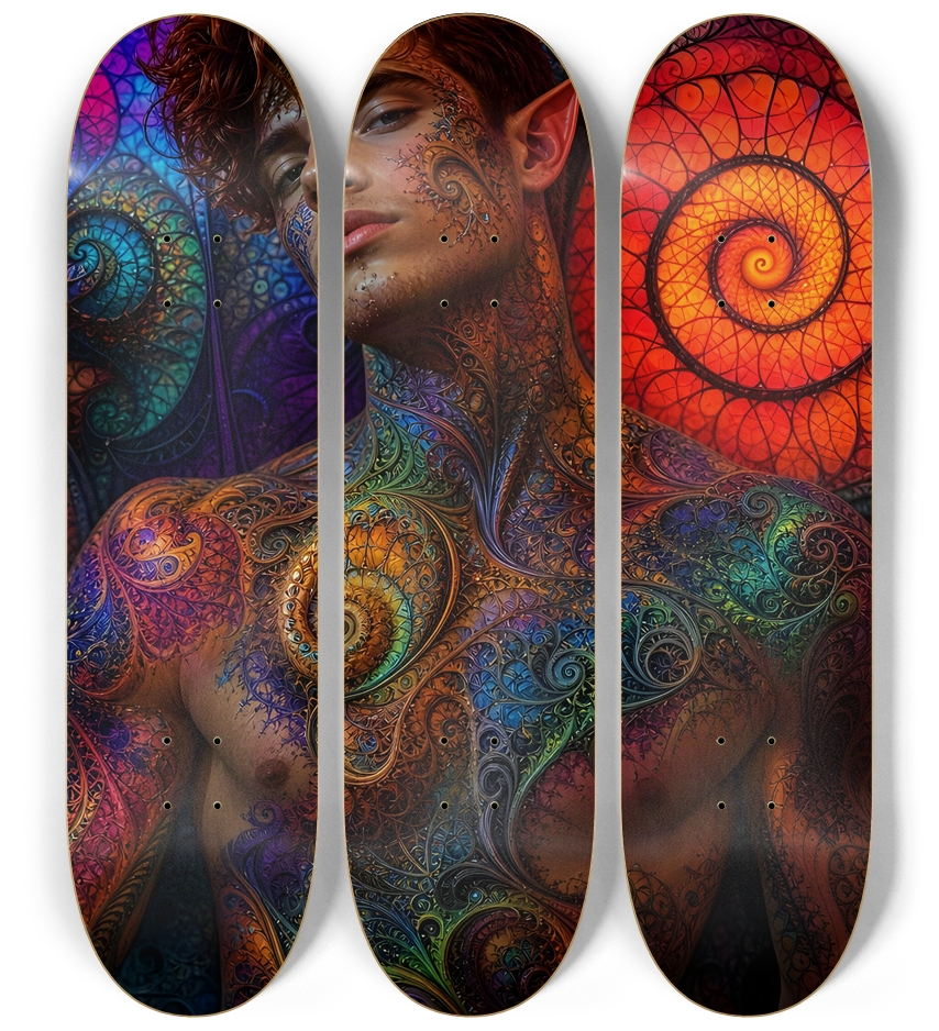 Psychedelic Gay Fractal Auburn Elf #9 3 Deck Wall Series