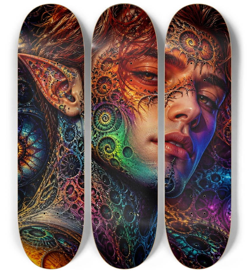 Psychedelic Gay Fractal Auburn Elf #2 3 Deck Wall Series