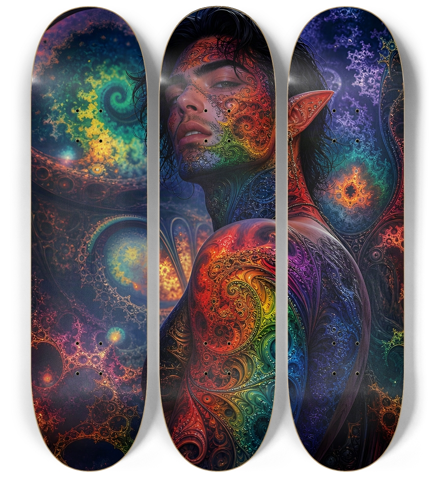 Psychedelic Gay Fractal Jet Black Elf #2 3 Deck Wall Series