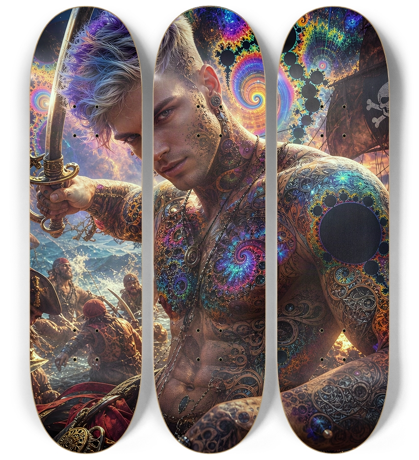Psychedelic Lavender Fractal Pirate #29 3 Deck Wall Series