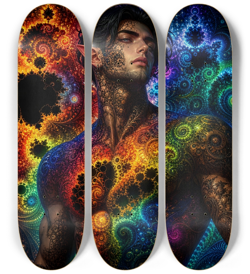 Psychedelic Gay Fractal Jet Black Elf #12 3 Deck Wall Series