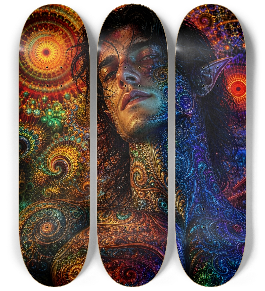 Psychedelic Gay Fractal Jet Black Elf #16 3 Deck Wall Series