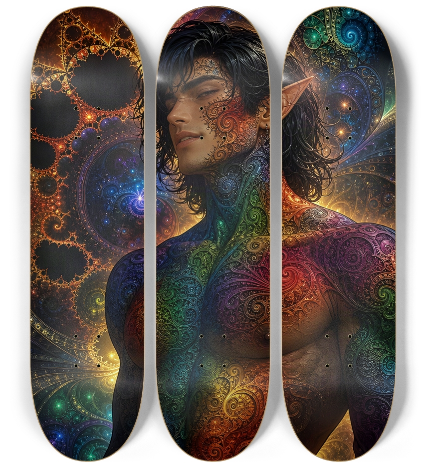 Psychedelic Gay Fractal Jet Black Elf #15 3 Deck Wall Series