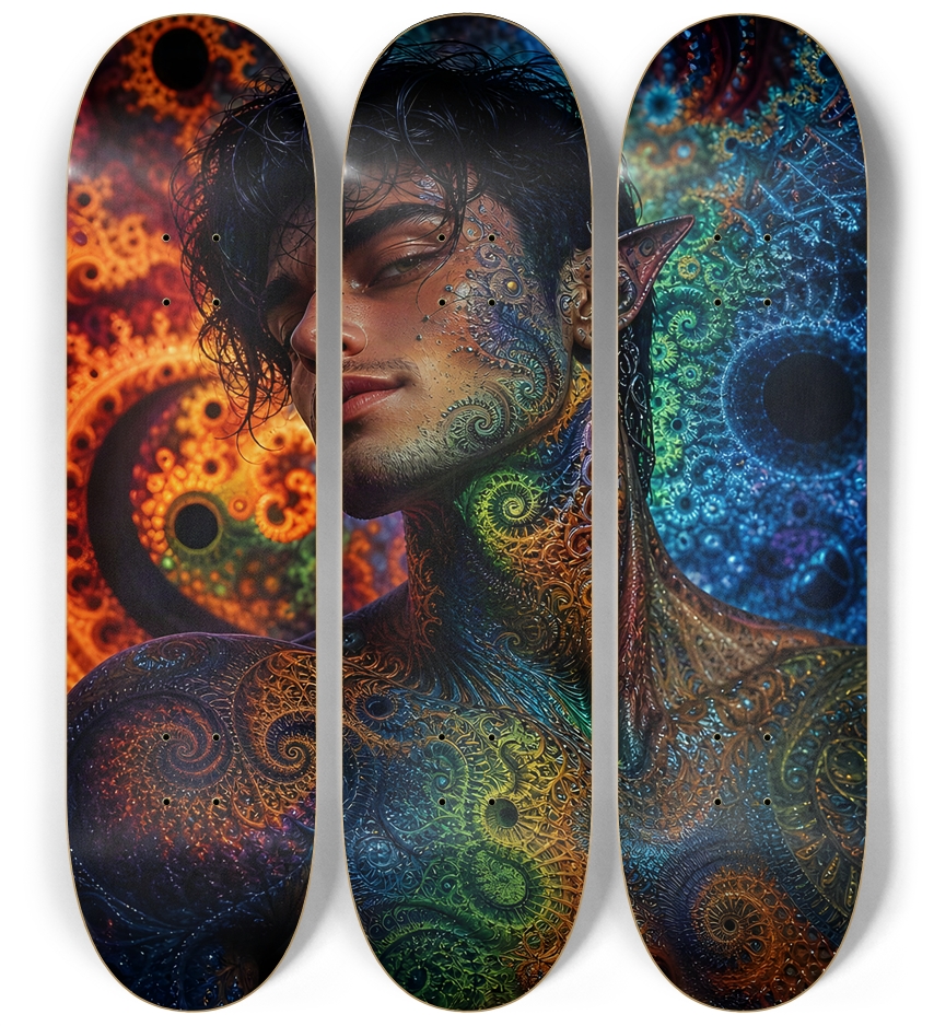 Psychedelic Gay Fractal Jet Black Elf #1 3 Deck Wall Series