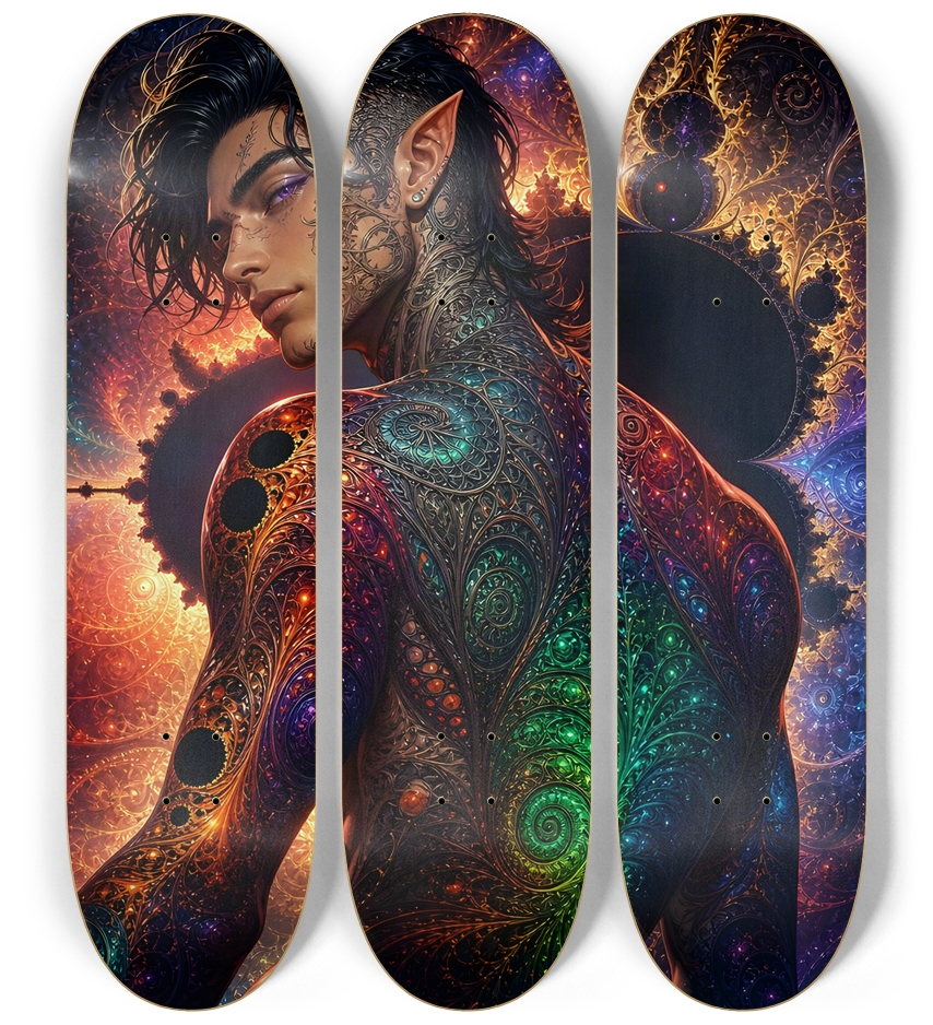 Psychedelic Gay Fractal Jet Black Elf #3 3 Deck Wall Series