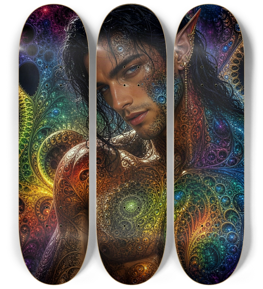 Psychedelic Gay Fractal Jet Black Elf #6 3 Deck Wall Series