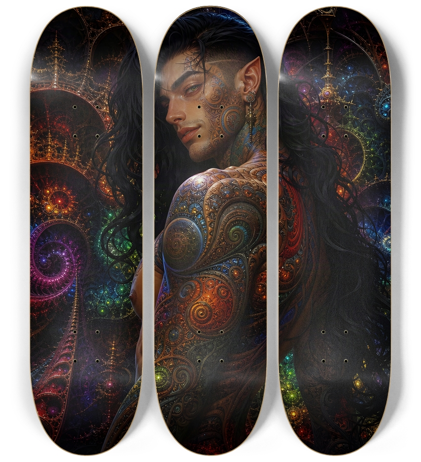 Psychedelic Gay Fractal Jet Black Elf #9 3 Deck Wall Series