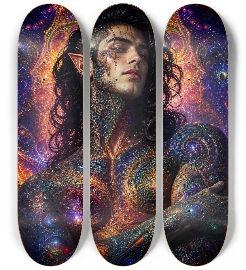 Psychedelic Gay Fractal Jet Black Elf #7 3 Deck Wall Series
