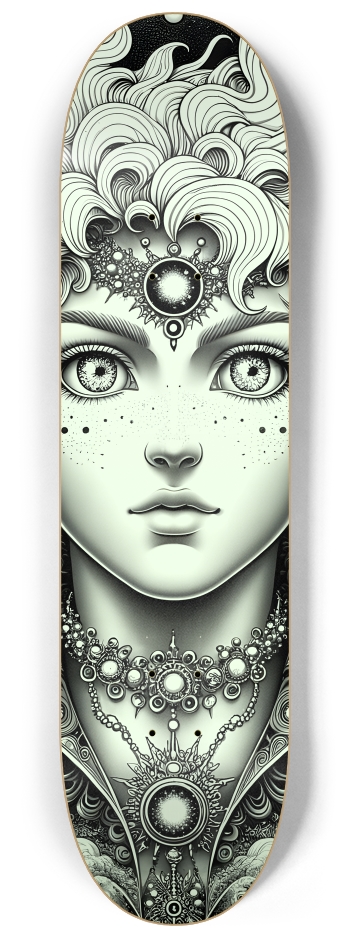 B&W Fractal Anime Girl #41 #2 8-1/4 Skateboard Deck