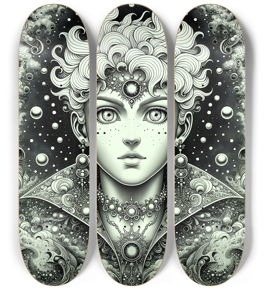 B&W Fractal Anime Girl #41 3 Deck Wall Series